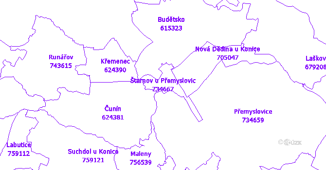 Katastrální mapa Štarnov u Přemyslovic - přehledová mapa katastrálního území