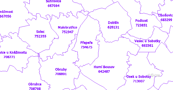 Katastrální mapa Přepeře - přehledová mapa katastrálního území