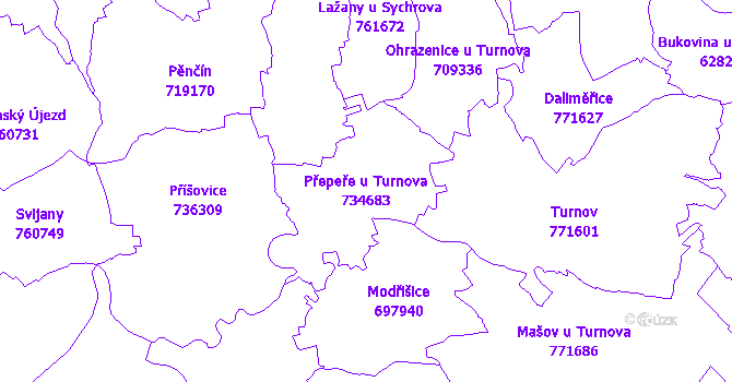 Katastrální mapa Přepeře u Turnova - přehledová mapa katastrálního území