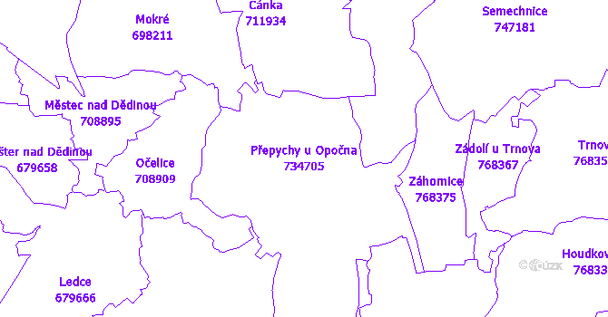 Katastrální mapa Přepychy u Opočna - přehledová mapa katastrálního území