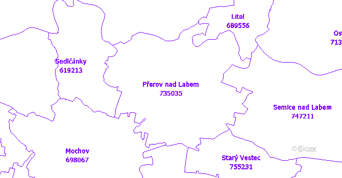 Katastrální mapa Přerov nad Labem - přehledová mapa katastrálního území