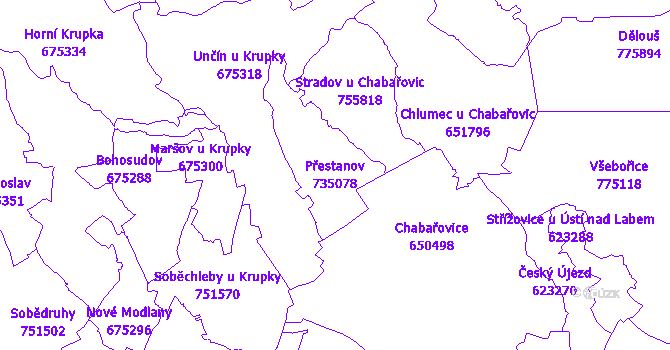 Katastrální mapa Přestanov - přehledová mapa katastrálního území