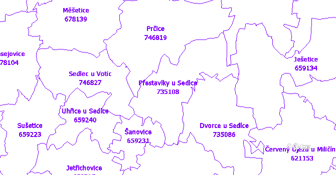 Katastrální mapa Přestavlky u Sedlce