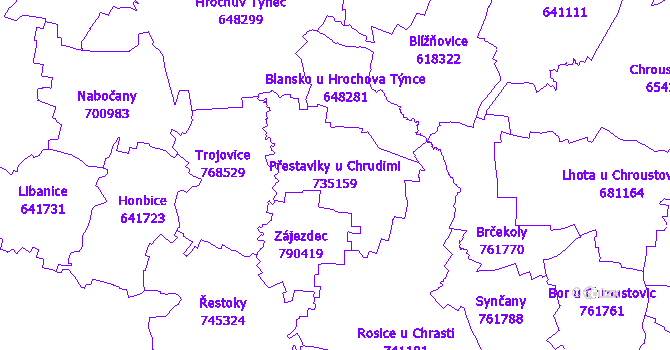 Katastrální mapa Přestavlky u Chrudimi - přehledová mapa katastrálního území