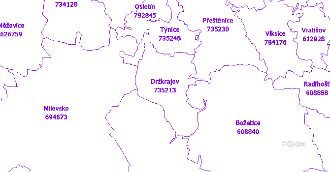 Katastrální mapa Držkrajov - přehledová mapa katastrálního území