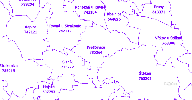 Katastrální mapa Přešťovice - přehledová mapa katastrálního území