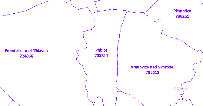 Katastrální mapa Přibice - přehledová mapa katastrálního území