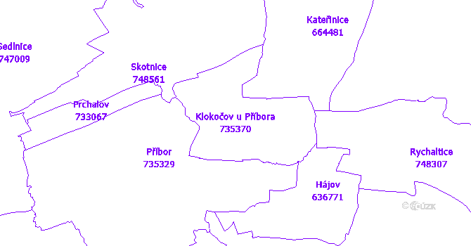 Katastrální mapa Klokočov u Příbora - přehledová mapa katastrálního území