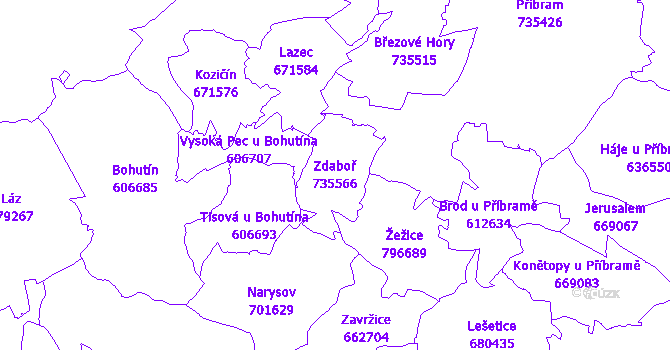 Katastrální mapa Zdaboř - přehledová mapa katastrálního území