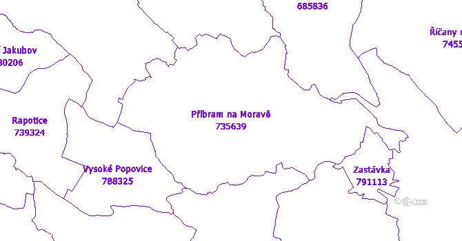 Katastrální mapa Příbram na Moravě - přehledová mapa katastrálního území