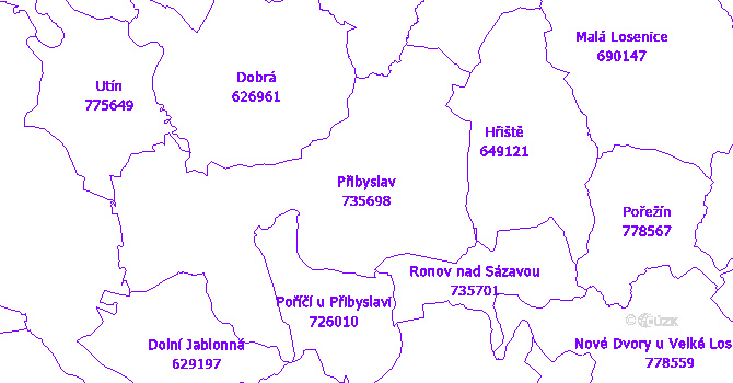 Katastrální mapa Přibyslav - přehledová mapa katastrálního území
