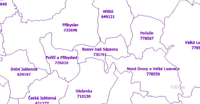Katastrální mapa Ronov nad Sázavou - přehledová mapa katastrálního území