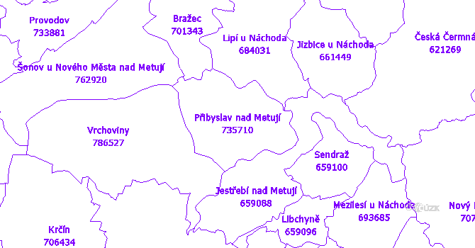 Katastrální mapa Přibyslav nad Metují - přehledová mapa katastrálního území