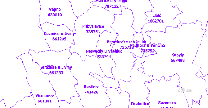 Katastrální mapa Nesvačily u Všelibic - přehledová mapa katastrálního území