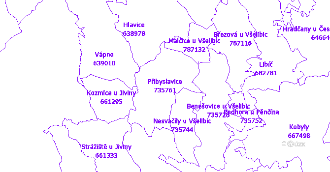 Katastrální mapa Přibyslavice - přehledová mapa katastrálního území