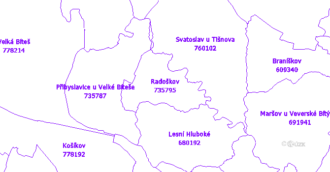 Katastrální mapa Radoškov - přehledová mapa katastrálního území