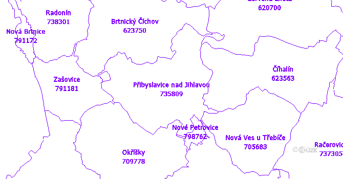 Katastrální mapa Přibyslavice nad Jihlavou - přehledová mapa katastrálního území