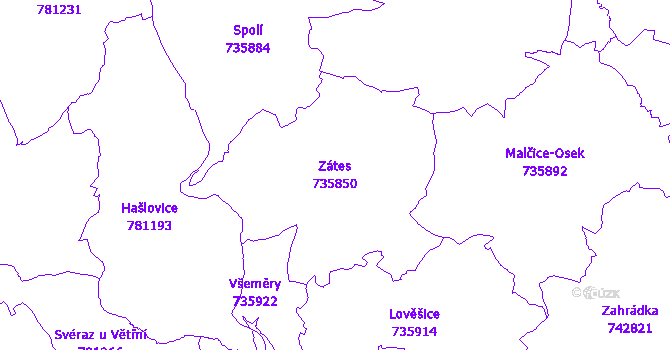 Katastrální mapa Zátes