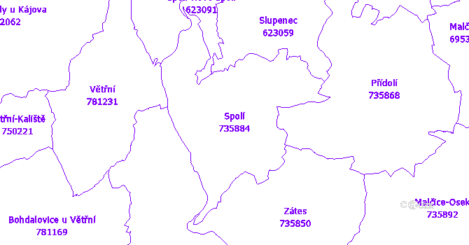 Katastrální mapa Spolí - přehledová mapa katastrálního území