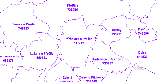 Katastrální mapa Příchovice u Přeštic