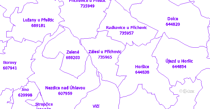Katastrální mapa Zálesí u Příchovic - přehledová mapa katastrálního území