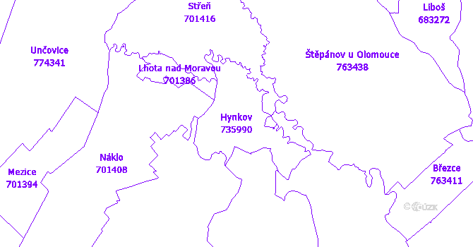 Katastrální mapa Hynkov - přehledová mapa katastrálního území