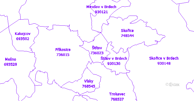 Katastrální mapa Štítov - přehledová mapa katastrálního území