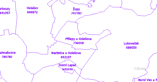 Katastrální mapa Přílepy u Holešova - přehledová mapa katastrálního území