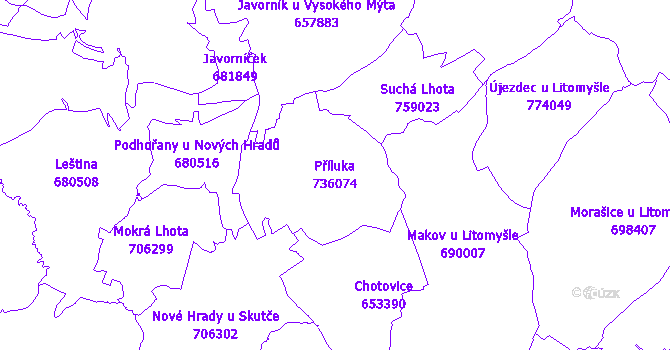 Katastrální mapa Příluka - přehledová mapa katastrálního území