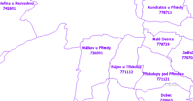 Katastrální mapa Málkov u Přimdy - přehledová mapa katastrálního území