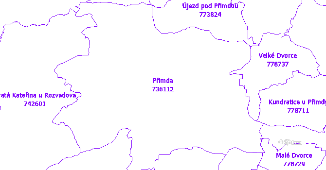 Katastrální mapa Přimda - přehledová mapa katastrálního území