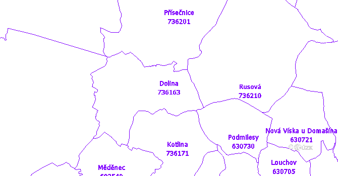 Katastrální mapa Dolina - přehledová mapa katastrálního území