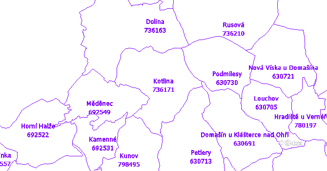 Katastrální mapa Kotlina - přehledová mapa katastrálního území