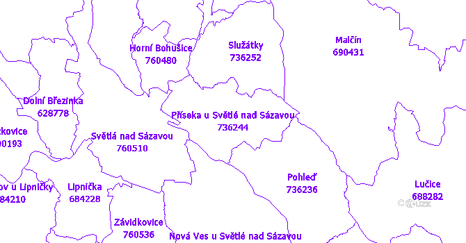 Katastrální mapa Příseka u Světlé nad Sázavou - přehledová mapa katastrálního území