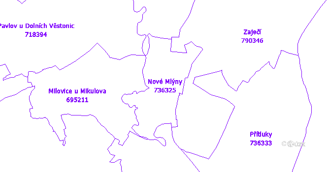 Katastrální mapa Nové Mlýny - přehledová mapa katastrálního území