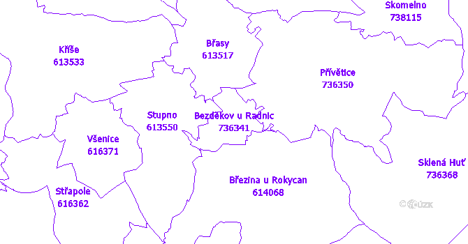 Katastrální mapa Bezděkov u Radnic - přehledová mapa katastrálního území