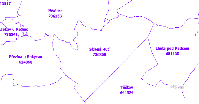 Katastrální mapa Sklená Huť - přehledová mapa katastrálního území