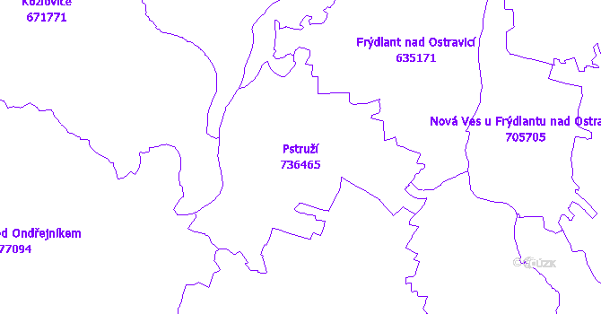 Katastrální mapa Pstruží - přehledová mapa katastrálního území