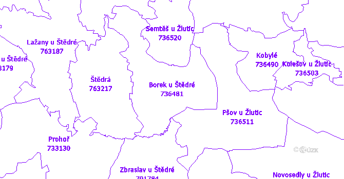 Katastrální mapa Borek u Štědré - přehledová mapa katastrálního území