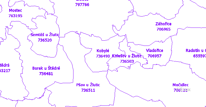 Katastrální mapa Kobylé - přehledová mapa katastrálního území