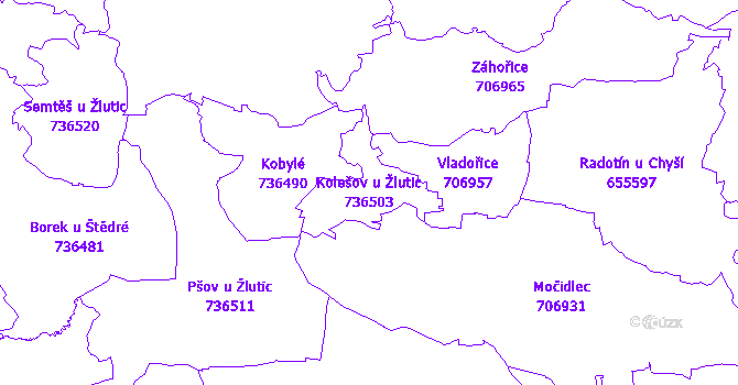 Katastrální mapa Kolešov u Žlutic - přehledová mapa katastrálního území