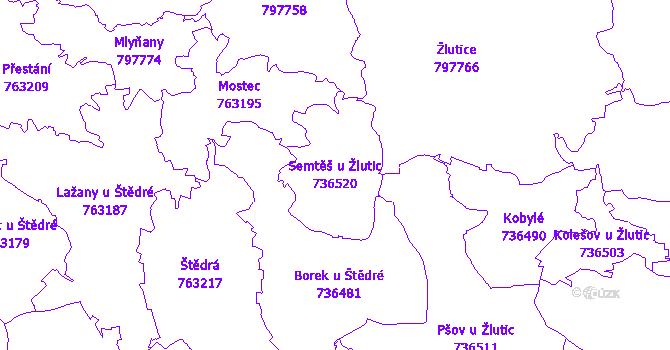 Katastrální mapa Semtěš u Žlutic - přehledová mapa katastrálního území