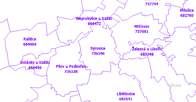 Katastrální mapa Sýrovice - přehledová mapa katastrálního území