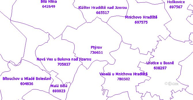 Katastrální mapa Ptýrov - přehledová mapa katastrálního území