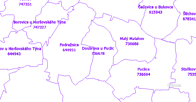 Katastrální mapa Doubrava u Puclic - přehledová mapa katastrálního území