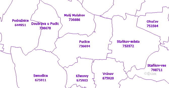 Katastrální mapa Puclice - přehledová mapa katastrálního území