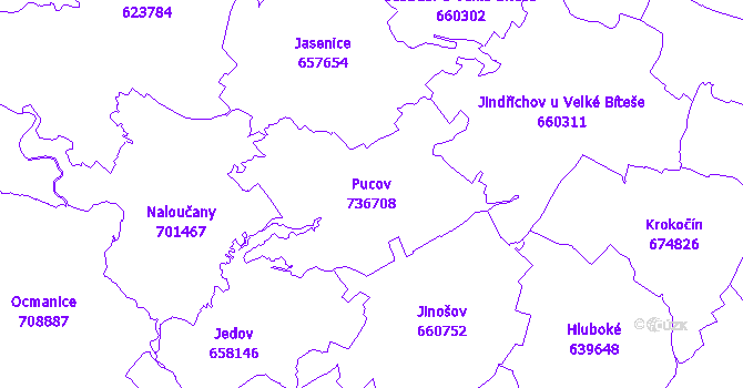 Katastrální mapa Pucov - přehledová mapa katastrálního území