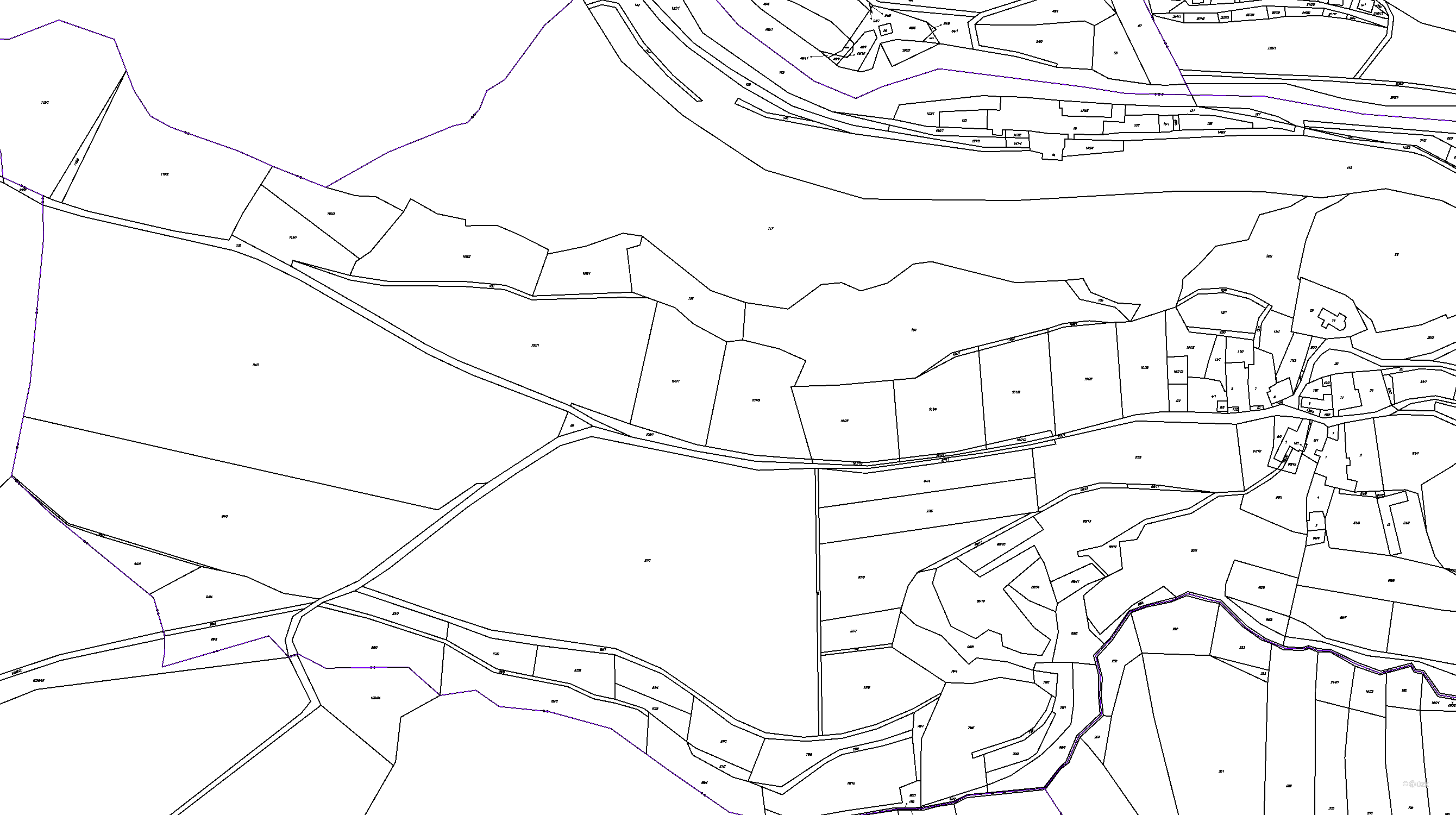 Katastrální mapa pozemků a čísla parcel Petrovice u Jihlavy