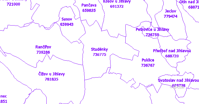 Katastrální mapa Studénky - přehledová mapa katastrálního území