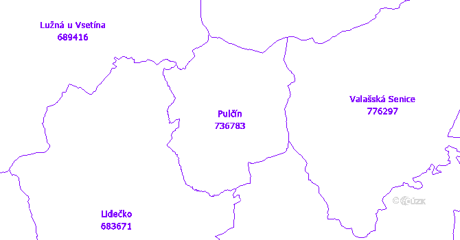 Katastrální mapa Pulčín - přehledová mapa katastrálního území